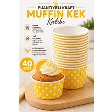 Plastmarket Puantiyeli Kraft Muffin Cupcake Kalıbı - Renkli Kalın Kağıt Cupcake Muffin Kalıbı - Sarı Renk 40 Adet