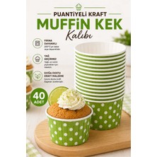 Plastmarket Puantiyeli Kraft Muffin Cupcake Kalıbı - Renkli Kalın Kağıt Cupcake Muffin Kalıbı - Yeşil Renk 40 Adet