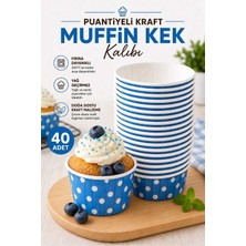 Plastmarket Puantiyeli Kraft Muffin Cupcake Kalıbı - Renkli Kalın Kağıt Cupcake Muffin Kalıbı - Mavi Renk 40 Adet