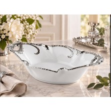 Roykıng Camelıa Gümüş Kulplu Oval Derin Sunum Tabağı 34X19X7
