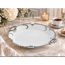Roykıng Camelıa Gümüş Yuvarlak Kulplu Sunum Tabağı 33 cm