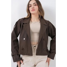 Shopping Shop Klasik Yaka Kısa Trençkot Acı Kahve
