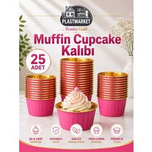 Plastmarket 25 Adet Pembe Gold Muffin Cupcake Kalıbı | Kraft Kek Kapsülü Yağ Geçirmez Fırın Pişirme Kağıdı