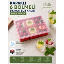 Plastmarket Kapaklı 6 Bölmeli Silikon Buz Kalıbı | Büyük Boy Kare Buz Kalıbı | Büyük Küp Buzlar