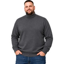 Battal Moda Erkek Büyük Beden Füme Tam Balıkçı Yaka Kazak Xl-2xl-3xl-4xl