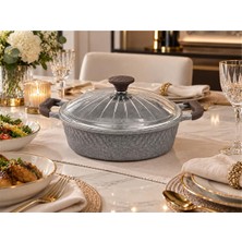 Oms Collection - Biogranit Ağır Döküm 26X7,5 cm - 3,40 Litre Basık Tencere ( 3632 - Gri )