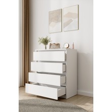 Aeka AE-1044 Dora Beyaz 4 Çekmeceli Şifonyer Yatak Odası Çekmeceli Dolap Komodin Düzenleyici 80,1×42,3×94 cm