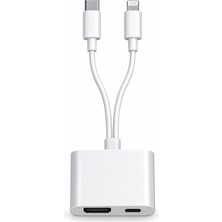 CoverZone Lightning ve Usb-C Girişli HDMI Digital Av Adaptörü, Usb-C Güç Beslemeli, 4K 30Hz Usb-C ve 1080P 60Hz Lightning Desteği | ZR1372