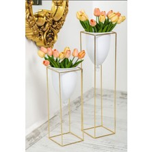 Best Altın Renkli Metal Ayaklı Vazo 2'li Büyük Saksılık Modern Tasarım Dekoratif PRA-2422273-9461