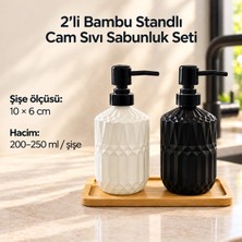 PratikBir 2'li Bambu Standlı Cam Sıvı Sabunluk Seti