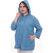 Lady Majestic Büyük Beden %100 Cotton Kapüşonlu Hırka – Rahat ve Şık Tasarım - 44462