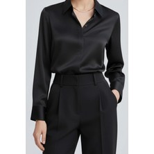 Emmas Clothing Kadın Siyah Saten Gömlek