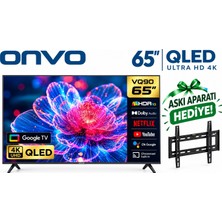 Onvo 65VQ90F3UA 65" QLED Tv + Askı Aparatı