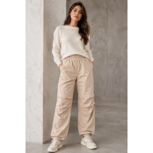 Madmext Bej Paraşüt Jogger Kadın Pantolon MG1726