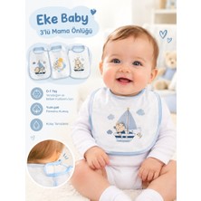 Eke Baby Mavi 3 Adet Desenli Kolsuz Pamuklu Yıkanabilir Bebek Mama ve Salya Önlüğü (0-1 Yaş Yeni Doğan)