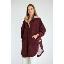 Qimya Butik Robin Kadın Kapüşonlu Yanları Yırtmaçlı Reglan Kol Oversize Trençkot