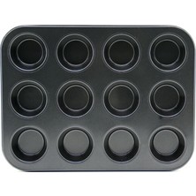 Efnaz Style 12 Gözlü Metal - Siyah Düz Muffin - Kek Kalıp