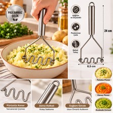 Octopus Bazaar Pratik 24 cm Lüks Paslanmaz Metal Patates Ezici | Patates Ezici Püre Yapıcı