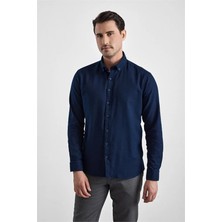 Süvari Lacivert Slim Düğmeli Yaka Düz Casual Gömlek