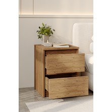 Aeka AE-2021 Duru Atlantik Çam 2 Çekmeceli Komodin Yatak Odası Başucu Sehpası Çekmeceli Dolap 40×51X42,3 cm