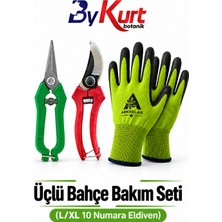 ByKurt Bahçe Bakım Seti Üçlü Budama Makası Hasat Makası Eldiven 3 Parça