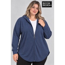 Limitless Wear Kadın Büyük Beden Fermuarlı Kapüşonlu Uzun Oval Etek Uçlu Hırka AFK26BHR93