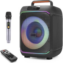 Marsilyan Karaoke Mikrofonlu Bluetooth Hoparlör Fm Radyo 40W 8 Inç Rgb Kumandalı Siyah JBR818