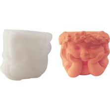 Depposite Silikon 3D Dekoratif Heykel Saksı ve Mumluk Düşünen Kız Figür Kalıp Taş Tozu ve Beton Kalıbı Büyük Boy 12X9.5 cm