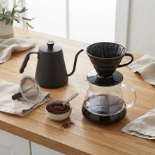Artizan Mutfak V60 Profesyonel Seramik Filtre Kahve Demleme Seti Çelik Filtre 600 ml (Siyah)