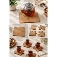 Kalides Ahşap Puzzle Bardak Altlığı Seti 4'lü – Birleşebilir Demlik Altlığı & Bardak Altlığı