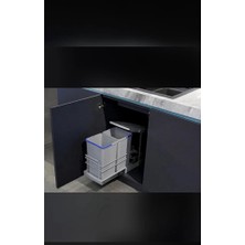 FREKANS 12+12 Litre Iki Bölmeli Gri Teleskopik Raylı Çöp Kovası (C-2260-G) (P-9152)