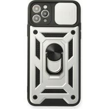 Efnaz Style Apple iPhone 11 Pro Kılıf Pars Lens Yüzüklü Silikon - Gümüş