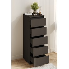 Aeka AE-3036 Defne Antrasit 5 Çekmeceli Dar Şifonyer Yatak Odası Çekmeceli Dolap Çok Amaçlı Düzenleyici 40×42×115 cm