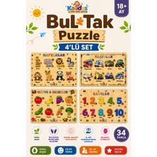 Kalides Ahşap Türkçe 4'lü Set Eğitici-Öğretici Bul Tak Yapboz | Bultak Puzzle | Montessori Dikkat ve Eşleştirme Oyunu