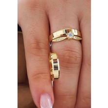 Alyans Model Klasik Işıltı Gold Alyans & Tektaş Yüzük Seti