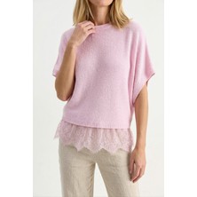 New Boudoir Dantel Detaylı Pembe Triko Bluz
