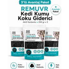 Remuvr Kedi Kumu Koku Giderici Premium 250 gr x 3 Adet Tasarruf Paketi Aktif Karbonlu Kedi Kumu Koku Önleyici ve Koku Giderici