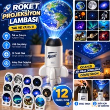 Çeşithane Roket Projeksiyon Gece Lambası 12 Farklı Diskli USB Uzay ve Gökyüzü Yansıtıcı Lamba