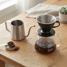 Artizan Mutfak V60 Profesyonel Seramik Filtre Kahve Demleme Seti Çelik Kettle ve Çelik Filtre 600 ml (Siyah)