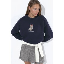 Hiccup Kadınlar İşlemeli Yuvarlak Yaka Sweatshirt Lacivert
