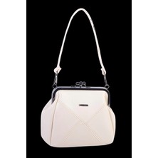 Nas Bag Mini Vintage Burslu Klipsli Kadın Omuz ve Çapraz Çanta Krem Victoria ( 20X17 Cm)