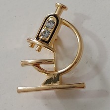 Onsun Mikroskop Figürlü Taşlı Gold Broş