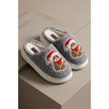 Liarca Unisex Ultra Hafif Yumuşak Peluş Kaymaz Taban Anne Çocuk Misafir Ayıcık Desenli Ev Terliği