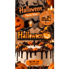 Major Hobi Halloween Pasta Süsü 13X16 cm – Cadı Şapkalı Balkabağı ve Yarasa Pasta Topper
