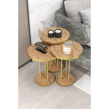 Quattro Home Ceviz Desenli Gold Metal Ayaklı 3'lü Zigon Sehpa Takımı