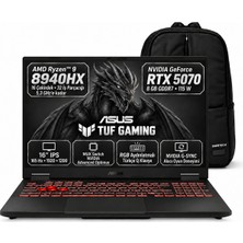 Asus Tuf Gaming A16 FA608PP-RV156 S7 Gamıng Amd Ryzen 9 8940HX 64GB 512GB SSD Rtx 5070 8gb 115W 16" Windows 11 Pro + Snertech Çanta
