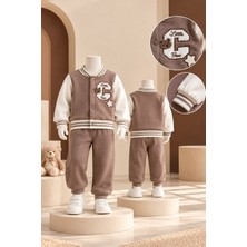 Joy Kids Erkek Bebek Süzene Nakışlı 3 Iplik Şardonlu Kolej Takım (6-24AY) (Kahve)