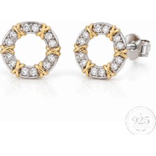 Servi 925 Ayar Gümüş Golden Stitch Zirkon Taşlı Iki Renkli Halka Küpe