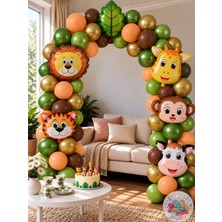 Joyane Safari Temalı Doğum Günü Balon Seti 6'lı Hayvan Folyo Balon 25'li Metalik Pastel Balon Seti