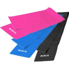 Delta 3'lü Pilates Egzersiz Bandı 120 cm x 15 cm Direnç Lastiği Seti Hafif Orta Yüksek Sertlik